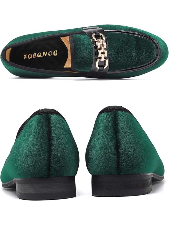 FQEQNQG Men\'s Green Velvet Loafers Penny Slip On Smoking Luxury Wedding Shoes main image 5